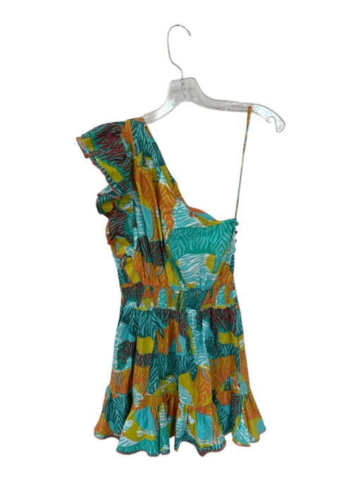 Poupette St. Barth Size S Blue & Multi Zebra Ruffle One Shoulder Mini Dress Blue & Multi / S