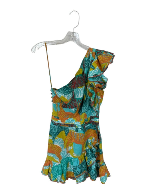 Poupette St. Barth Size S Blue & Multi Zebra Ruffle One Shoulder Mini Dress Blue & Multi / S