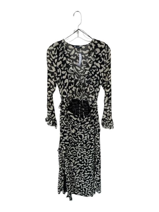 Zara Size S black and cream Polyester Animal Print Long Sleeve Maxi Dress black and cream / S
