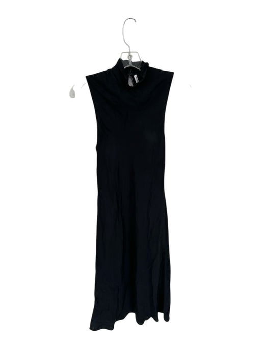Amanda Uprichard Size S Black Silk High Neck Sleeveless Hook & Eye Midi Dress Black / S