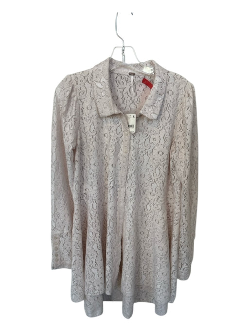 Free People Size XS Cream Polyester Blend Long Sleeve Lace Button Down Top Cream / XS
