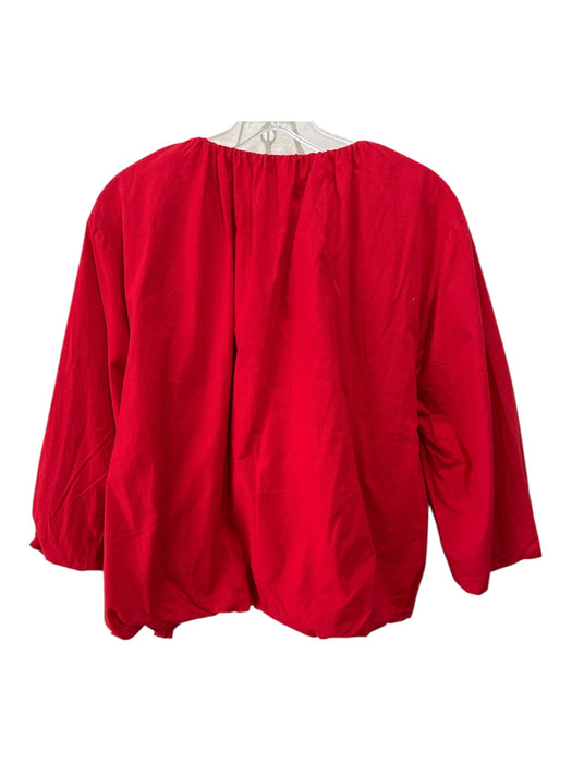 Frances Valentine Size L Red Cotton Long Sleeve Rose Applique Elastic Neck Top Red / L