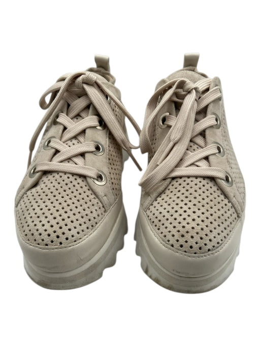 Softwaves Shoe Size 36.5 Beige Lace Up Perforated Almond Toe Lug Sole Sneakers Beige / 36.5
