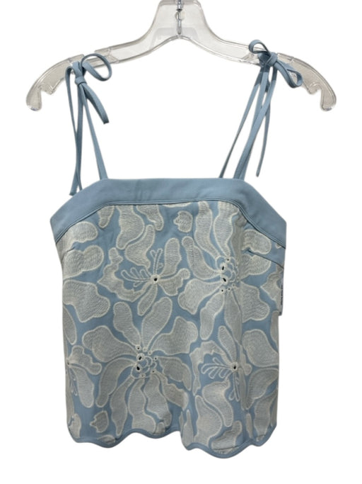 Luminary Size M Blue & White Cotton Sleeveless Embroidered Detail Short Set Blue & White / M