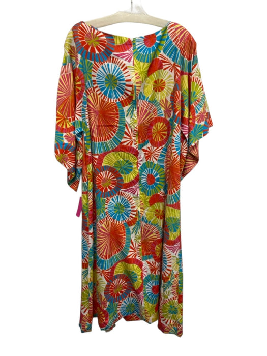 Frances Valentine Size Est L White & Multi Drape Sleeves Circles Boat Neck Dress White & Multi / Est L