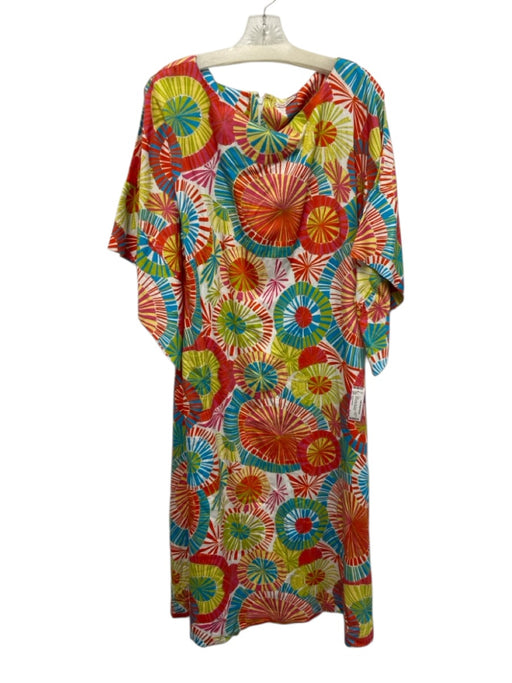 Frances Valentine Size Est L White & Multi Drape Sleeves Circles Boat Neck Dress White & Multi / Est L