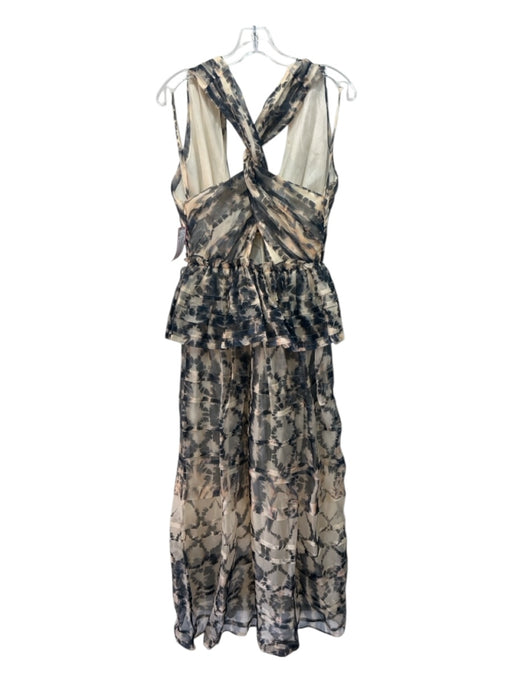 Ulla Johnson Size 4 Cream & Navy Silk Sheer Overlay Abstract Print Low Neck Gown Cream & Navy / 4