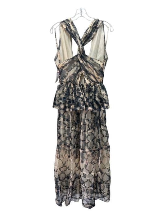 Ulla Johnson Size 4 Cream & Navy Silk Sheer Overlay Abstract Print Low Neck Gown Cream & Navy / 4