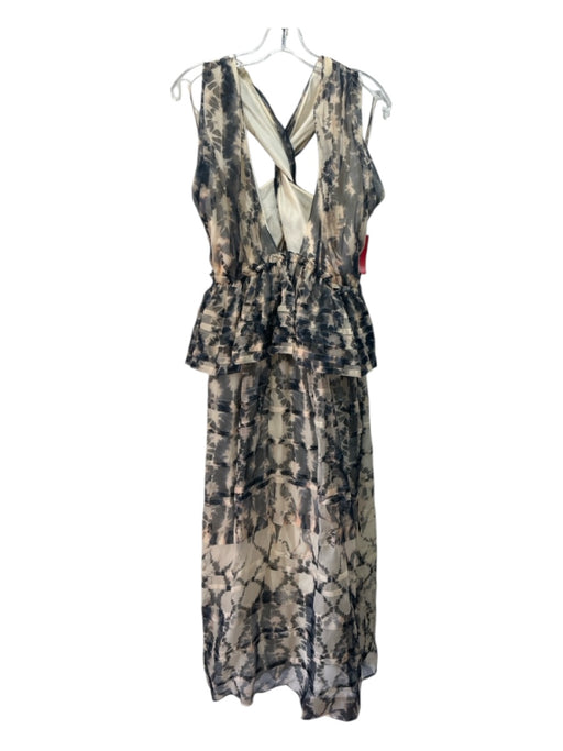 Ulla Johnson Size 4 Cream & Navy Silk Sheer Overlay Abstract Print Low Neck Gown Cream & Navy / 4