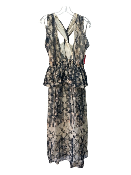 Ulla Johnson Size 4 Cream & Navy Silk Sheer Overlay Abstract Print Low Neck Gown Cream & Navy / 4