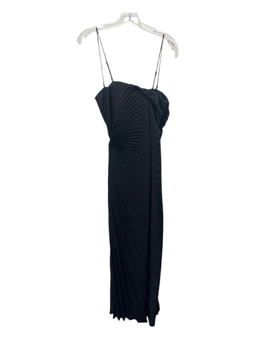 A.L.C. Size 6 Black Polyester Pleated Spaghetti Strap Leg Slit Side Zip Gown Black / 6