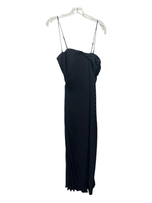 A.L.C. Size 6 Black Polyester Pleated Spaghetti Strap Leg Slit Side Zip Gown Black / 6