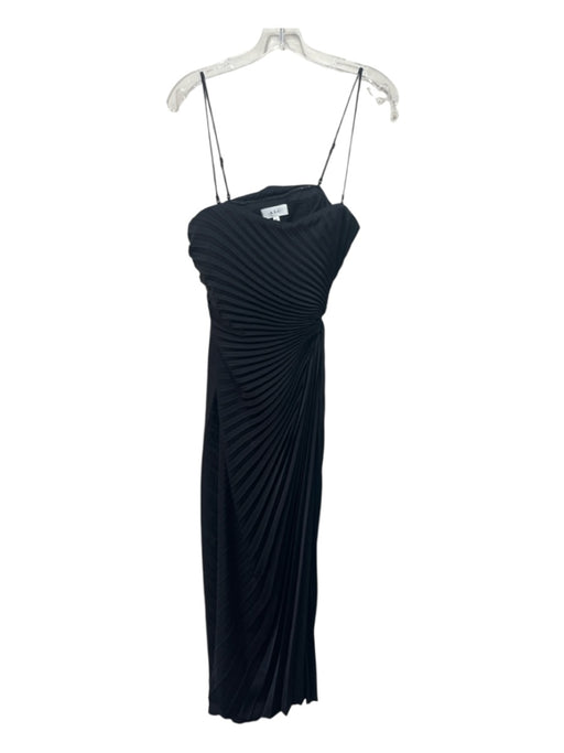 A.L.C. Size 6 Black Polyester Pleated Spaghetti Strap Leg Slit Side Zip Gown Black / 6