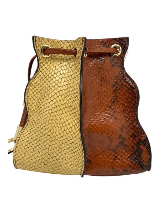 Ulla Johnson Brown, Yellow & Green Leather Snake Skin Drawstring Bucket Bag Brown, Yellow & Green / Pochette