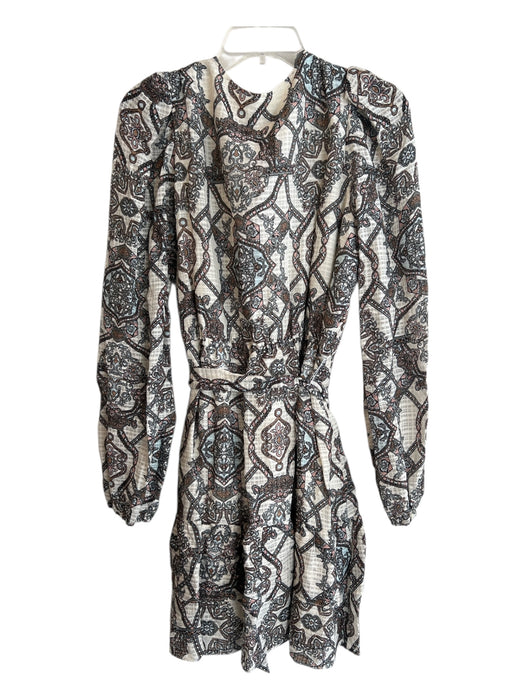 Marie Oliver Size L Ivory & Multi Linen & Viscose V Neck Long Sleeve Dress Ivory & Multi / L