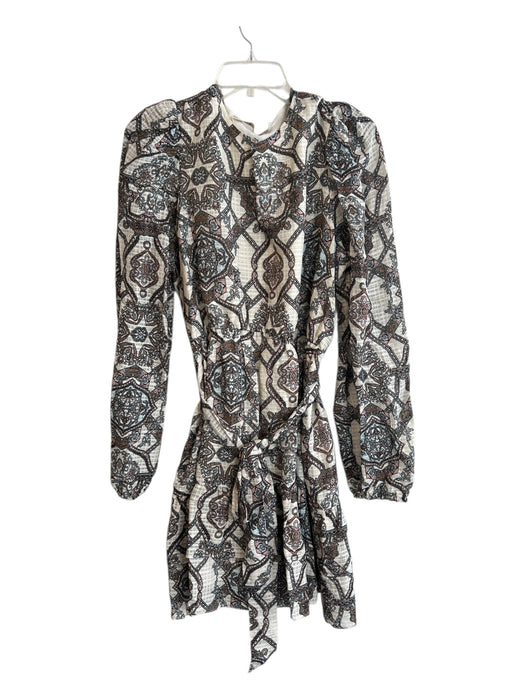 Marie Oliver Size L Ivory & Multi Linen & Viscose V Neck Long Sleeve Dress Ivory & Multi / L