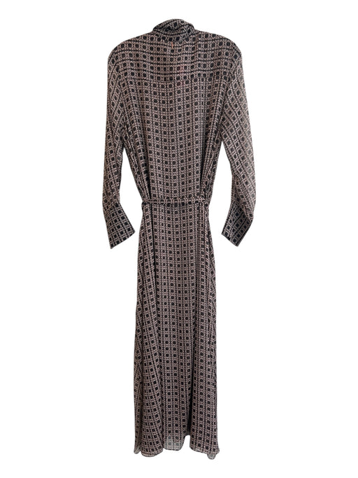 Misa Size L Black & Pink Polyester Collared Long Sleeve Geometric Print Dress Black & Pink / L