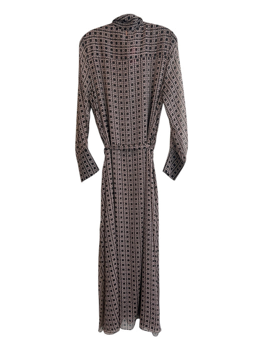 Misa Size L Black & Pink Polyester Collared Long Sleeve Geometric Print Dress Black & Pink / L