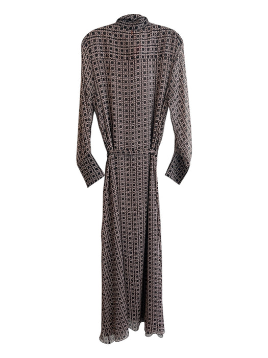 Misa Size L Black & Pink Polyester Collared Long Sleeve Geometric Print Dress Black & Pink / L