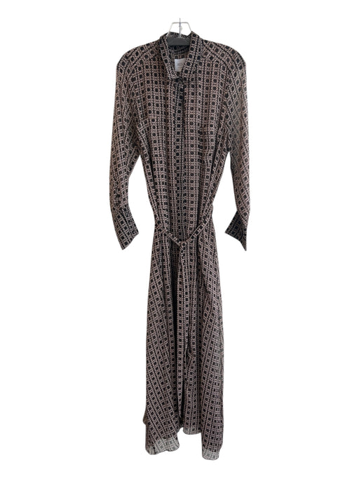 Misa Size L Black & Pink Polyester Collared Long Sleeve Geometric Print Dress Black & Pink / L