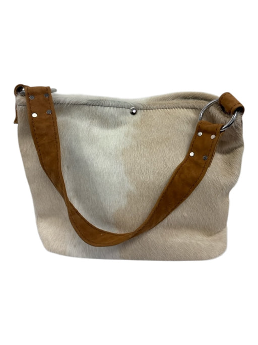 W & G white & tan Pony Hair Leather Strap Snap Closure Tote Bag white & tan / Large