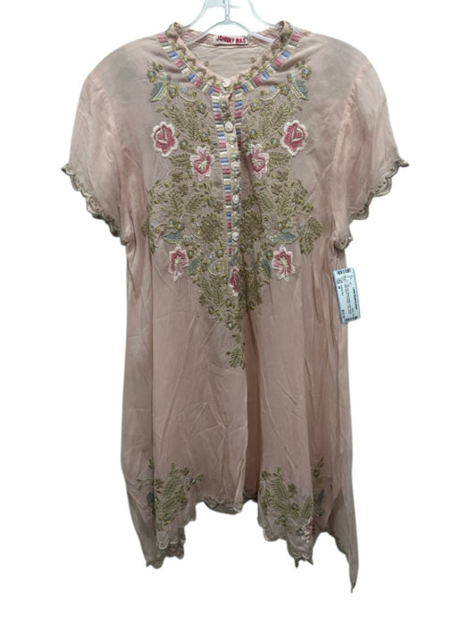 Johnny Was Size M Pale Pink, Beige & Multi Cupra Rayon Short Sleeve Tunic Top Pale Pink, Beige & Multi / M