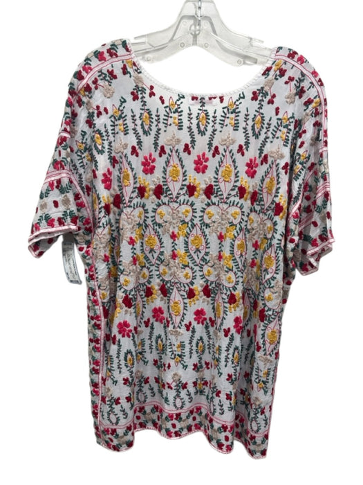 Johnny Was Size M White, Red & Multi Cupra Rayon Short Sleeve Whipstitch Top White, Red & Multi / M