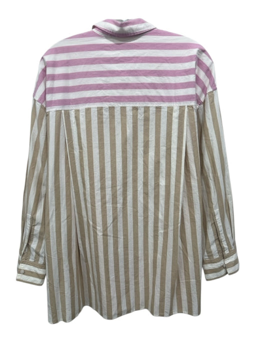 Madewell Size M Pink, White & Multi Cotton Long Sleeve Vertical Stripes Top Pink, White & Multi / M