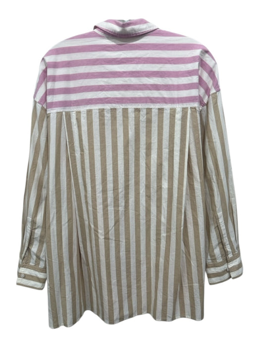 Madewell Size M Pink, White & Multi Cotton Long Sleeve Vertical Stripes Top Pink, White & Multi / M