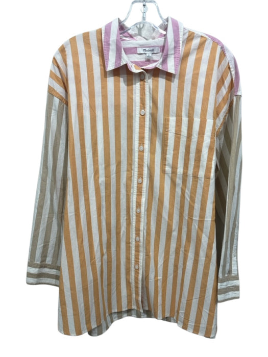 Madewell Size M Pink, White & Multi Cotton Long Sleeve Vertical Stripes Top Pink, White & Multi / M