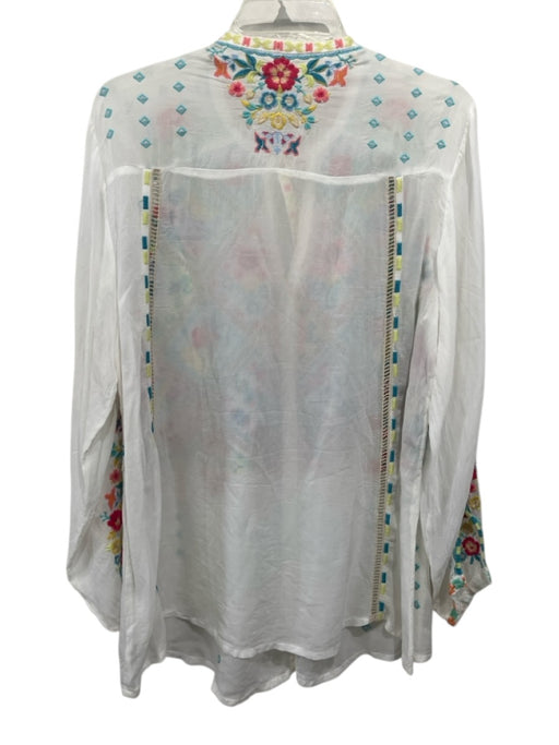 Johnny Was Size L White, Red & Multi Cupra Rayon Long Sleeve Ladder Lace Top White, Red & Multi / L