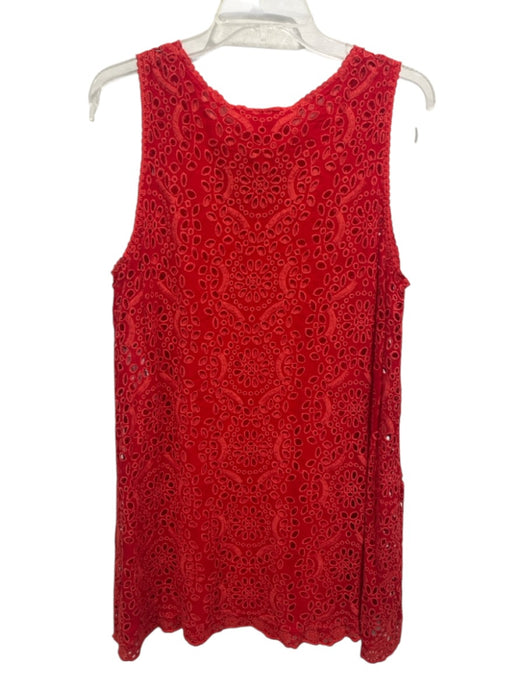 Johnny Was Size L Red Orange Cupra Rayon Sleeveless Floral Eyelet A Line Dress Red Orange / L