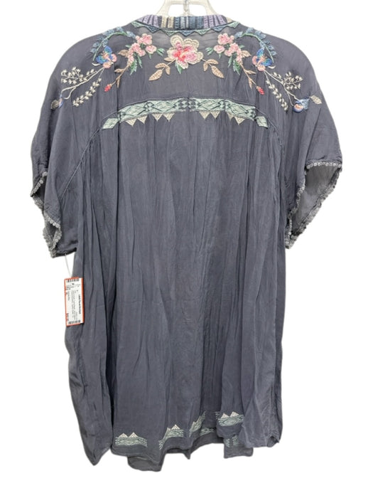 Johnny Was Size XL Gray & multi Cupra Rayon Short Sleeve Floral Embroidery Top Gray & multi / XL