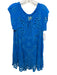 Johnny Was Size L Blue Cupra Rayon Off Shoulder Eyelet Cap Sleeve Tie Neck Dress Blue / L