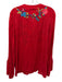 Johnny Was Size L Red & Multi Rayon Floral Embroidered Tie V Neck Top Red & Multi / L