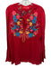 Johnny Was Size L Red & Multi Rayon Floral Embroidered Tie V Neck Top Red & Multi / L