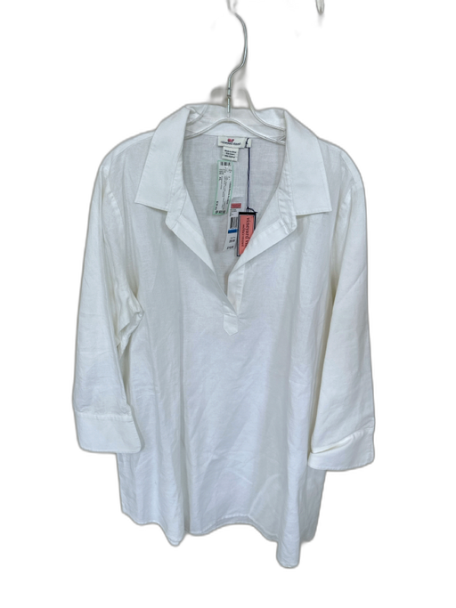 Vineyard vines Size XL White Linen Long Sleeve Collar Split Neck Tunic Top White / XL