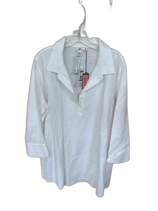 Vineyard vines Size XL White Linen Long Sleeve Collar Split Neck Tunic Top White / XL