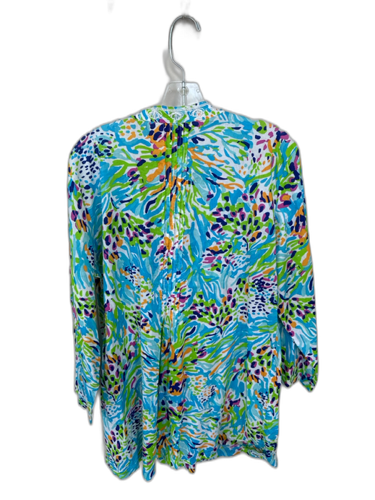 Lilly Pulitzer Size XL Blue & Green Cotton Long Sleeve Beaded Neckline Coverup Blue & Green / XL