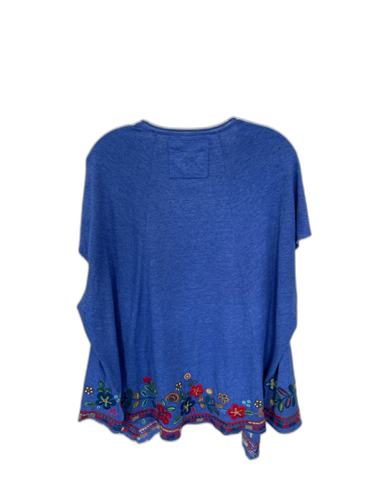 Johnny Was Size L Blue & Multi Polyester & Cotton Short Sleeve Top Blue & Multi / L