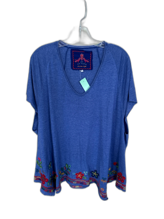 Johnny Was Size L Blue & Multi Polyester & Cotton Short Sleeve Top Blue & Multi / L