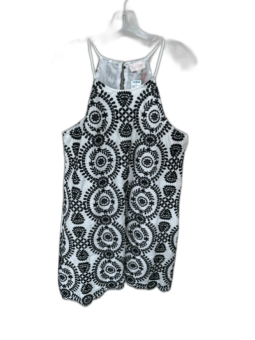 Entro Size L White & Black Cotton Sleeveless Embroidered Flowers Dress White & Black / L