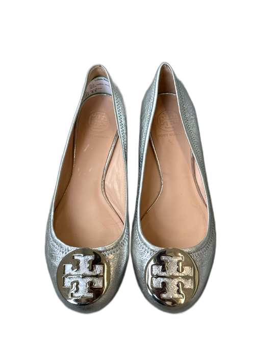 Tory Burch Shoe Size 8.5 Silver Leather Metallic Logo SHW Flats Silver / 8.5