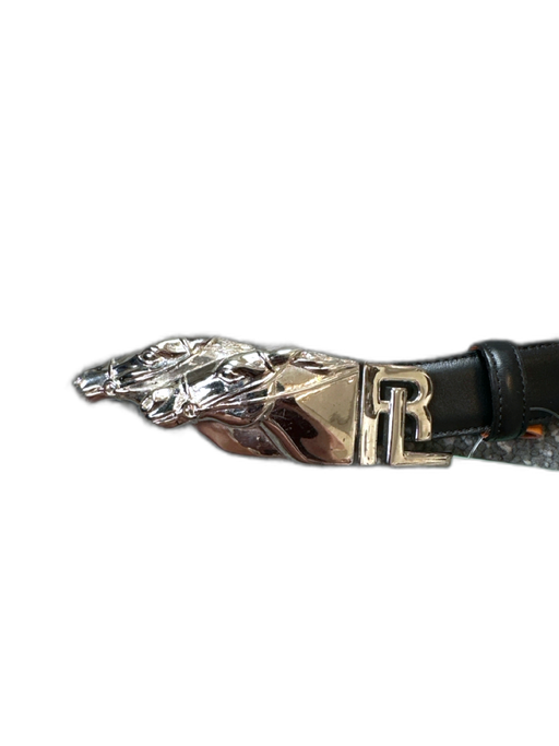 Ralph Lauren Black & Silver Leather Horse Silver Hardware Belts Black & Silver / M