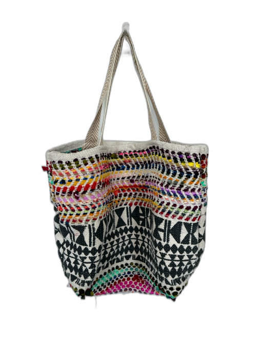 Black & Multi Canvas Top Handles Woven Tote Bag Black & Multi / L