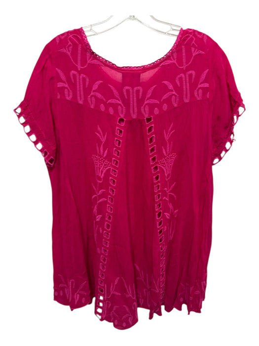 Johnny Was Size M Hot pink Cupra Rayon Embroidered Floral Round Neck Top Hot pink / M