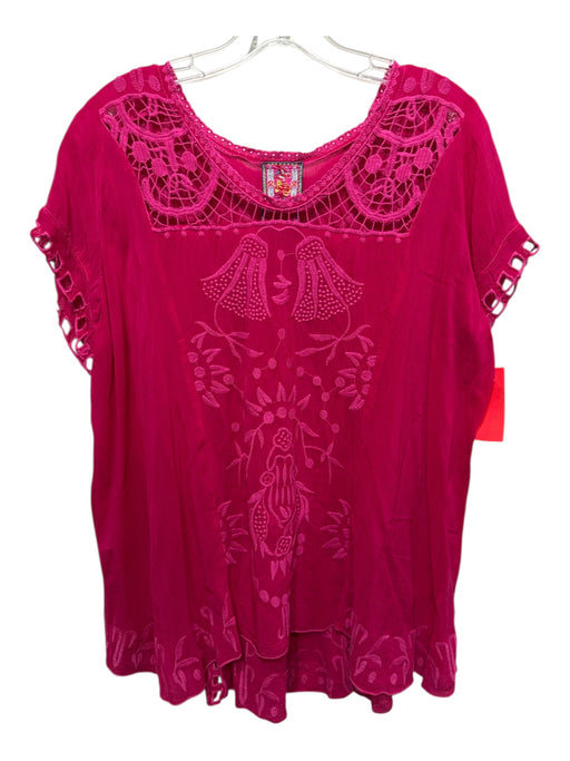 Johnny Was Size M Hot pink Cupra Rayon Embroidered Floral Round Neck Top Hot pink / M