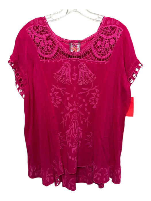 Johnny Was Size M Hot pink Cupra Rayon Embroidered Floral Round Neck Top Hot pink / M