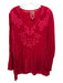 Johnny Was Size Large Red Cupra Rayon Long Sleeve Floral Embroidery V Neck Top Red / Large