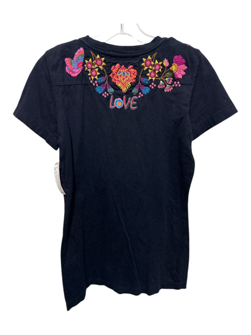 Johnny Was Size M Black, Blue & Multi Cotton Short Sleeve Floral Embroidery Top Black, Blue & Multi / M